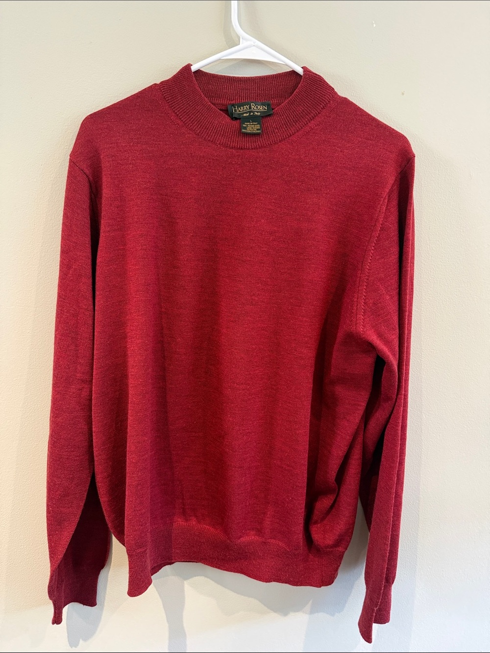 Harry Rosen Italian Merino Wool Red Crewneck Sweater for Men